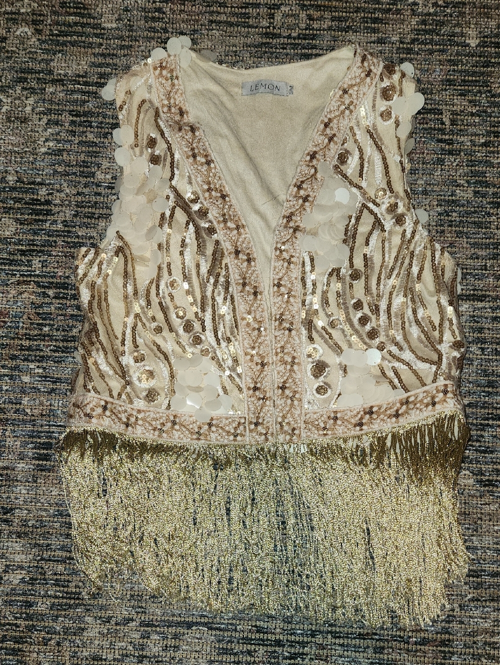 Lemon Ivory Crop Top with Gold Sequin Embellishment Size Small/medium